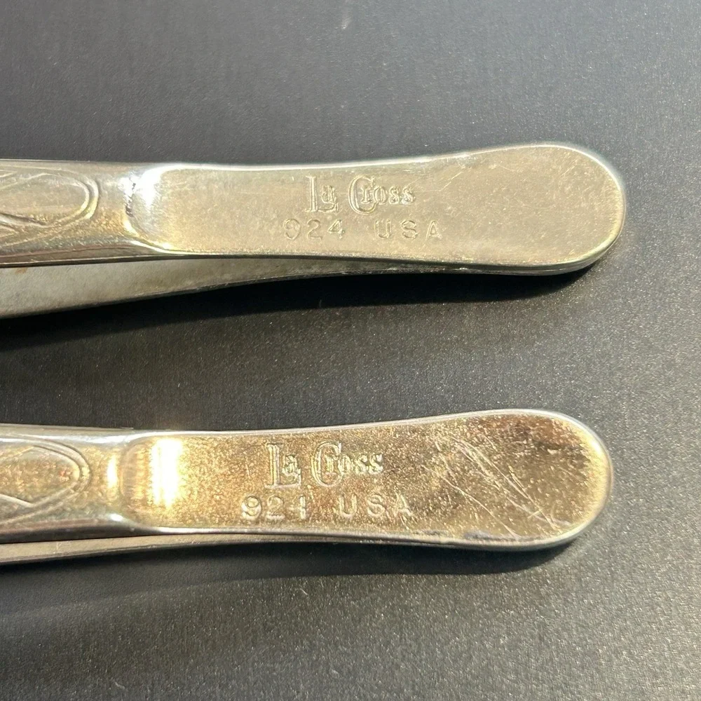 2- Vintage La Cross 924 Silver‎ Slant Tip Tweezers Medical Cross Emblem USA